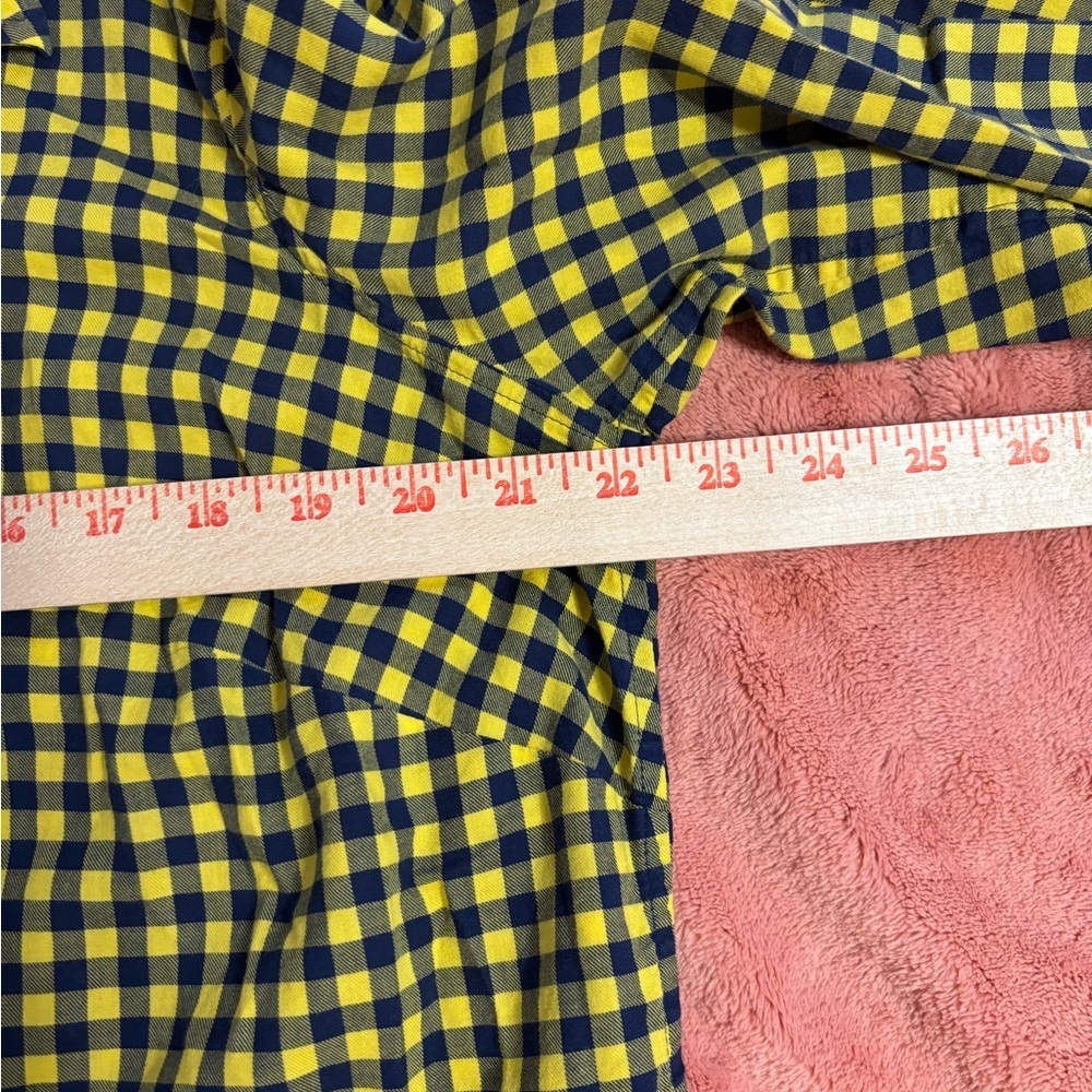 Talbots Navy Yellow Gingham Button Front Shirt 1X Cotton Blouse - Picture 4 of 8